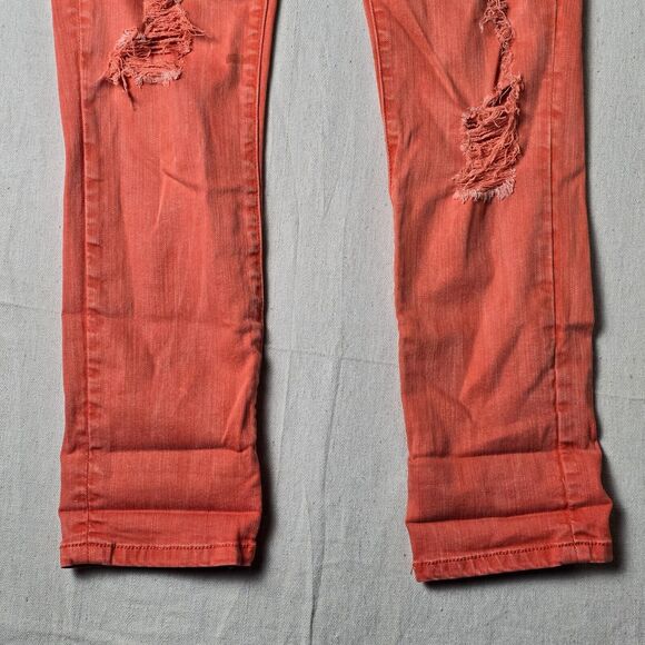 Bebe Jeans Womens 23 Orange Heartbreaker Skinny‎ Distressed Mid Rise Pockets - Picture 7 of 16